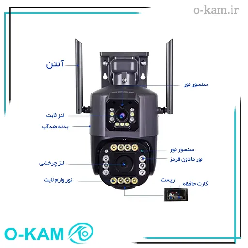 دوربین مینی اسپید دام هوشمند 2 لنز سیم کارتی اوکم مدل O-Kam 816-WP-4-4G